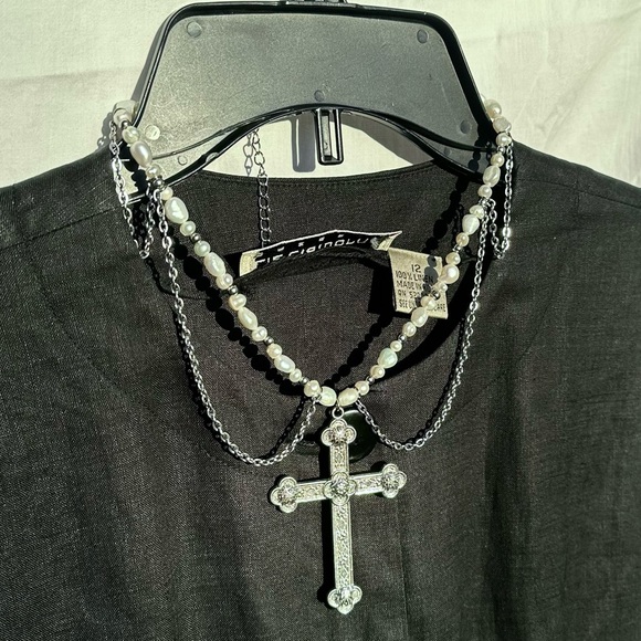 Layered silver and fresh water pearl gothic Romantic choker necklace - Picture 2 of 2